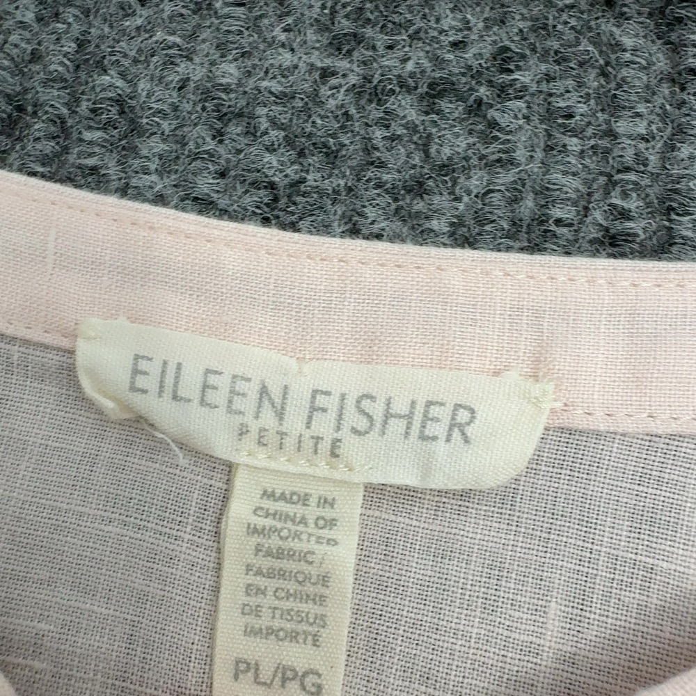 Eileen Fisher Button Down Womens PL Pink Linen Band Collar Minimalist Casual - Picture 3 of 7